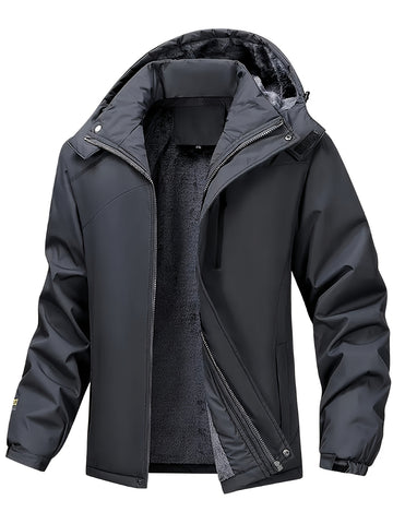 Thick Warm Hooded Polyester Jacket - Men's Casual Windproof Leisure Style Outerwear for Fall/Winter - Zip-Up Conventional Version Autumn/Winter